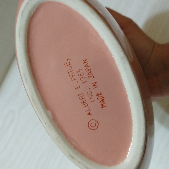 Vintage 1980s Pink Mauve Vase with Colorful Flower Basket Motif Albert E Price - Picture 5 of 5